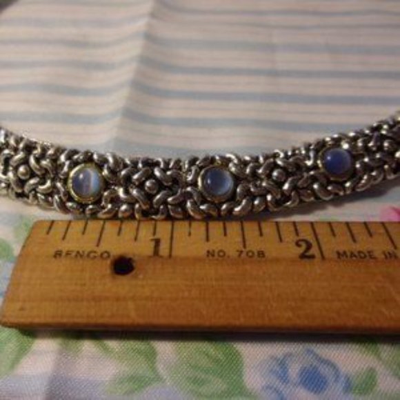 "Blue Cat's Eye Silver Tone Choker Necklace " - Picture 6 of 7